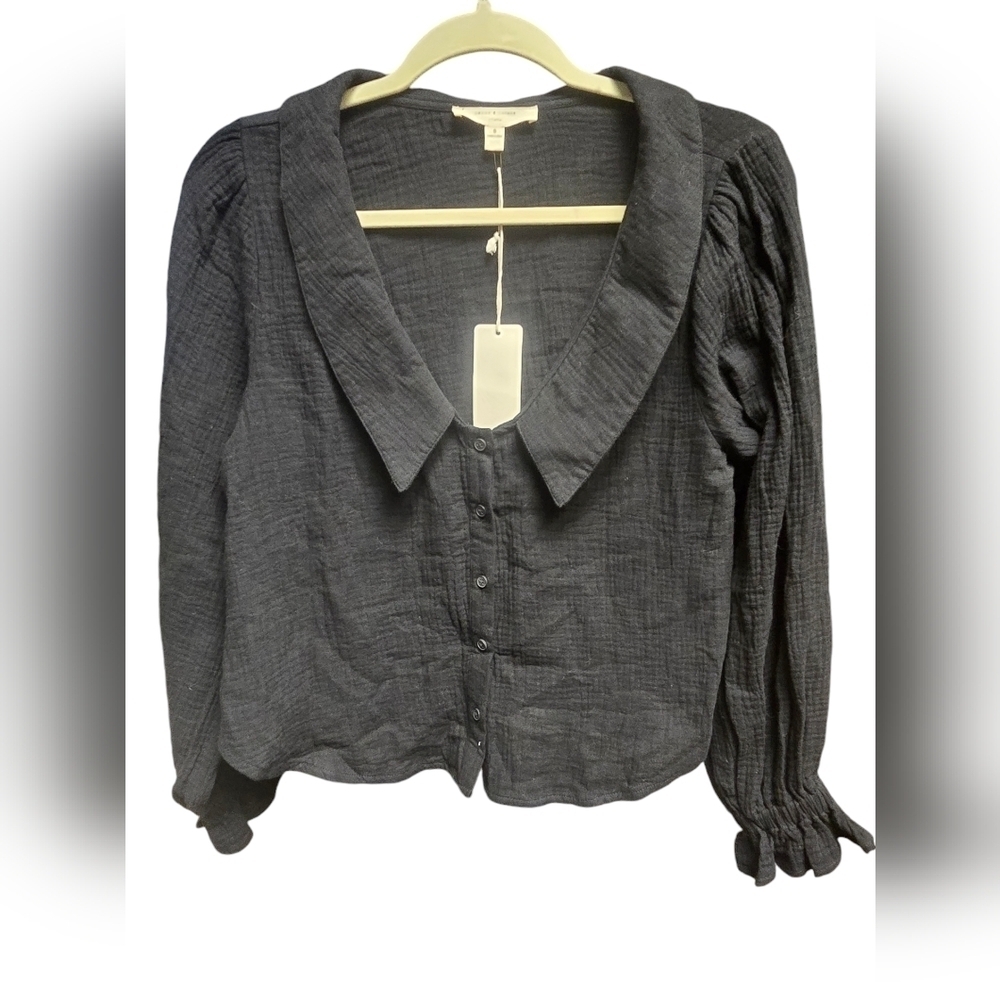 Grade & Gather Cotton Gauze Collar Button Down Shirt Sz. Small Black NWT